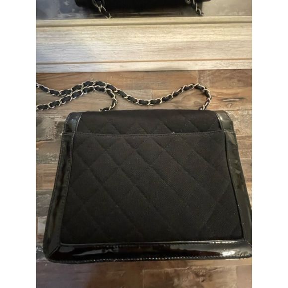 Chanel Vintage Mademoiselle Flap Bag Quilted Canvas Black Patent Small Reissue - Picture 11 of 14